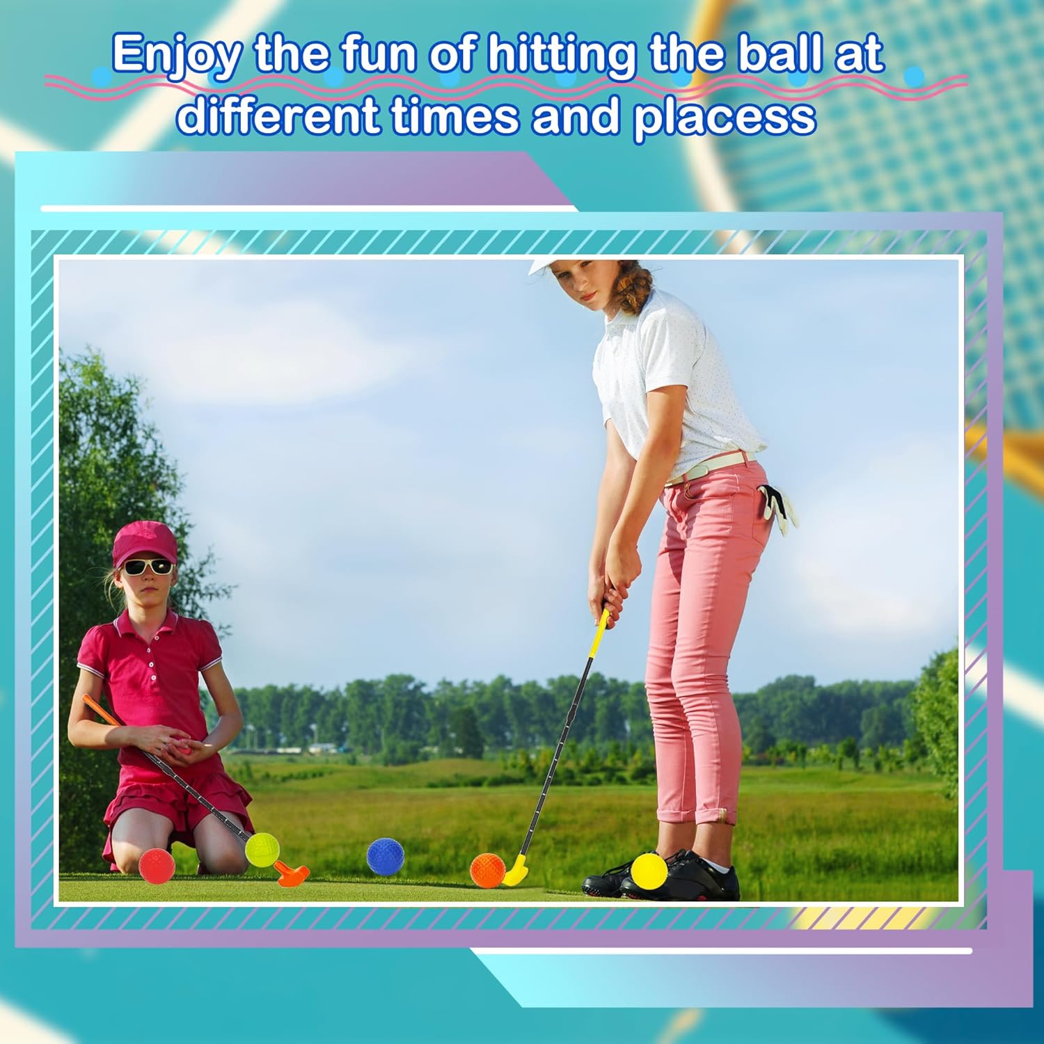 5 Set Golf Putter Colorful Adjustable Mini Right and Left Handed Two Way Putters Bulk with 5 Golf Balls for Women Men Adult Teenager, 5 Colors